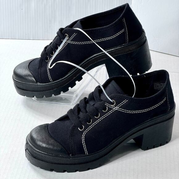 Vintage Y2K 90s Chunky Platform Lug Sole Black Canvas Shoes CL 8.5 Goth Bratz - Picture 2 of 12